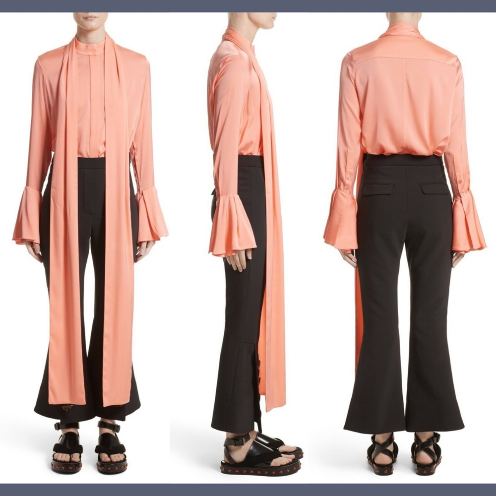 NWD $1335 ELLERY Lucky Tie Neck Stretch Silk Blouse Bubblegum [ SZ US 4 ]‎